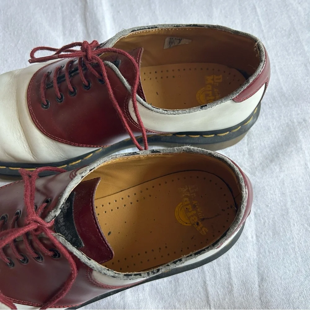 Dr. Martens | White and Burgundy Oxford Style Lace Up Shoes - Picture 8 of 16